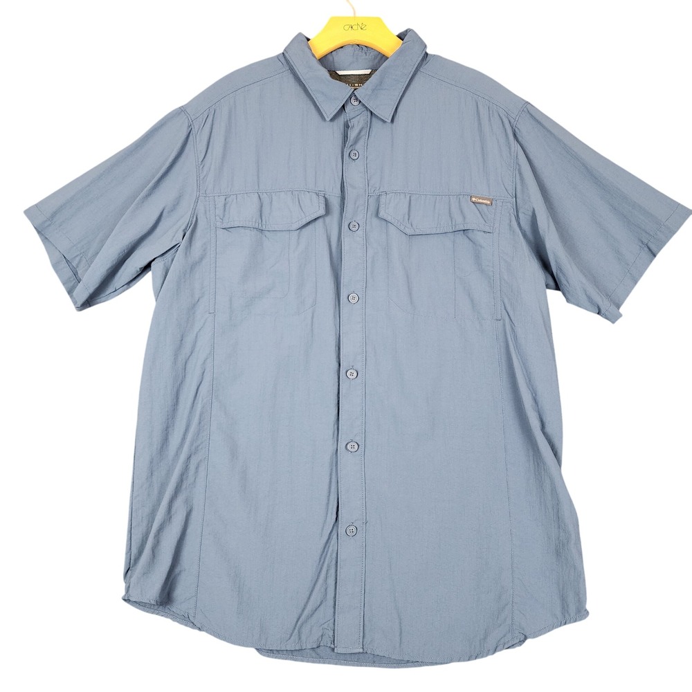 Columbia Mens Omni-Shade Blue Grey Short Sleeve Fishing Hiking Shirt Large L